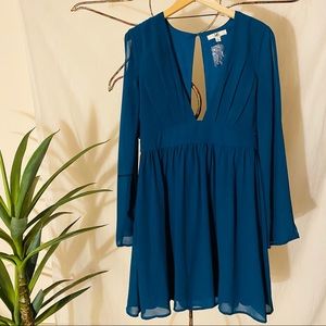 Beautiful Teal Silk Empire Waist Cocktail Dress